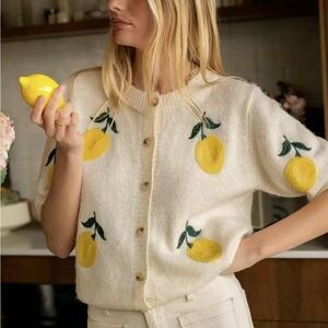 Lemon Print Button Down Sweater Vest